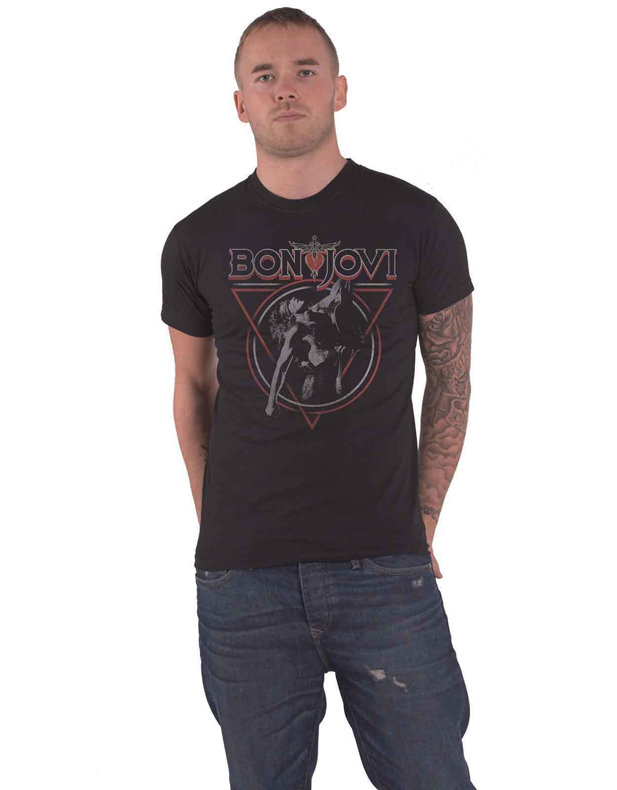 Rock Off Officially Licensed Products Unisex Black Bon Jovi Tee: Triangle Overlap - Large