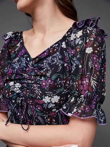 Image of Miss Chase Women's Multicolored-Base-Brown Relaxed Fit Maxi Lurex Chiffon Dress