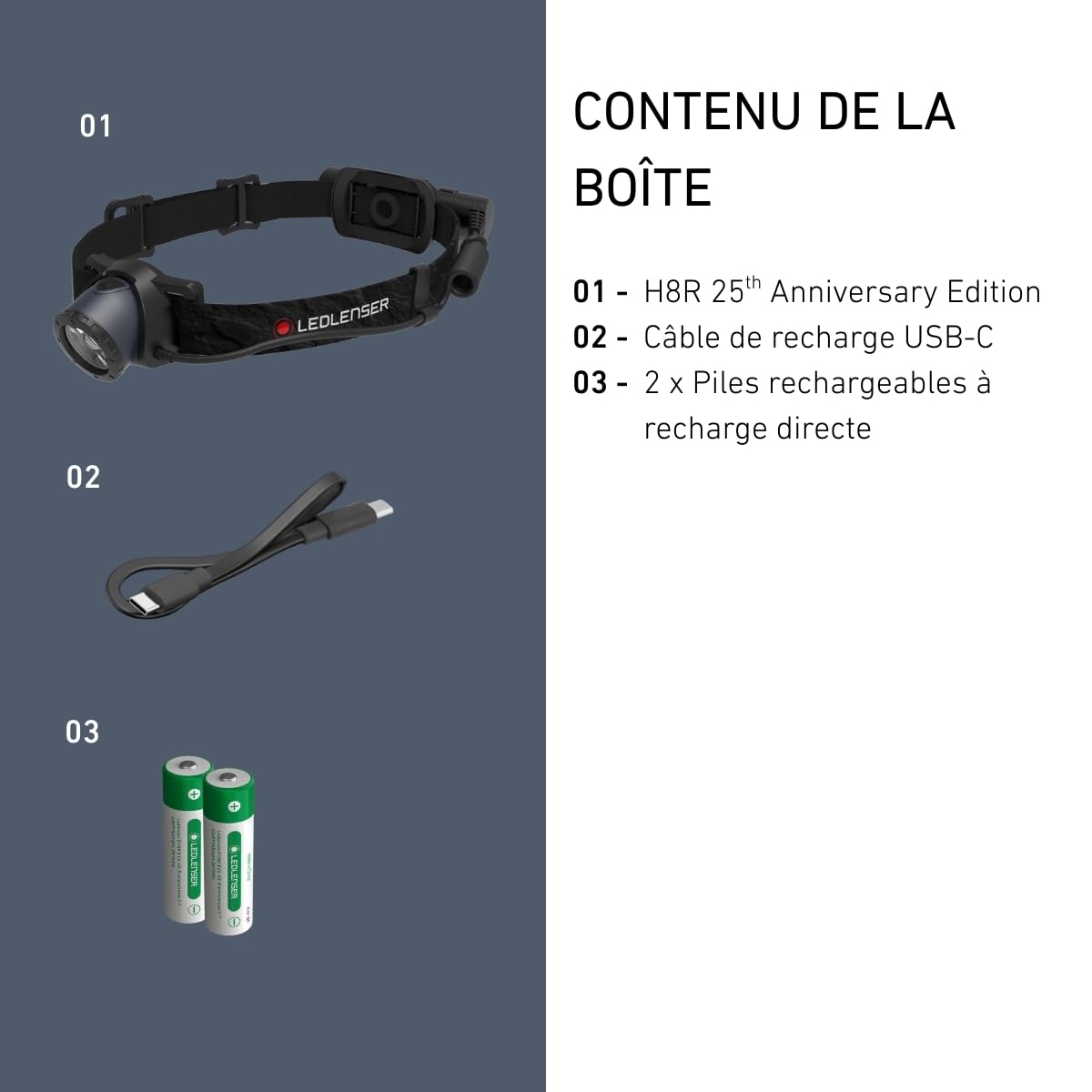 Ledlenser H8R Lampe frontale rechargeable, 25e anniversaire, 600lm, IP54 | Batterie supplémentaire incluse, autonomie doublée, portée 150 m, USB-C, feu arrière rouge, idéale pour l'outdoor