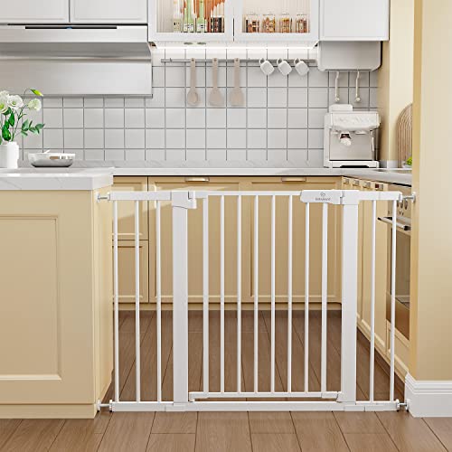 BabyBond-27-43-Easy-Install-Baby-Gate-for-Stairs-Extra-Wide-Baby-Gates-for-Doorway-Auto-Close-Safety-Dog-Gate-with-Extenders-and-PressureHardware-Mounting-Kit-White