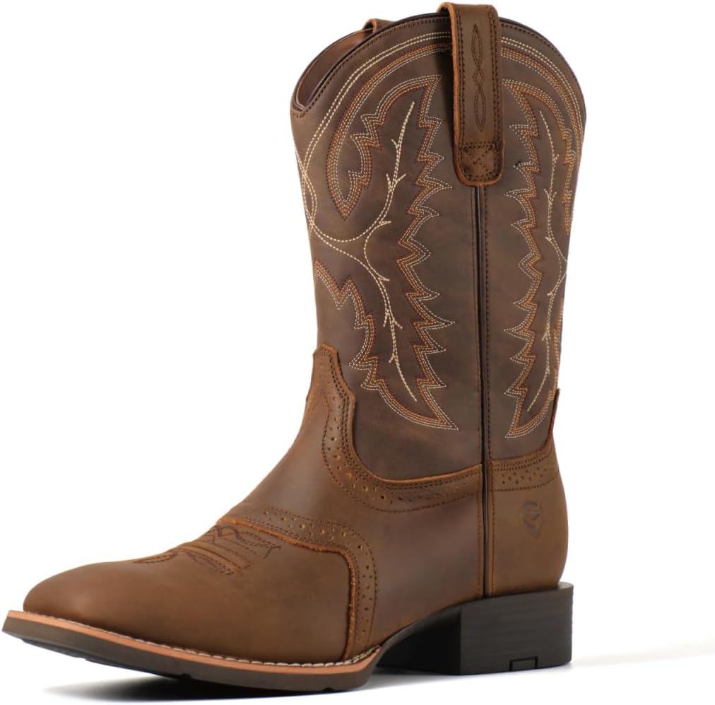 SUREWAY Western Boots For Men - Mens Square Toe Cowboy Boot, Oil/Slip Resistant, Durable Fashionable Classic Pull on 10 Inch Mid-Calf Wellington Boots