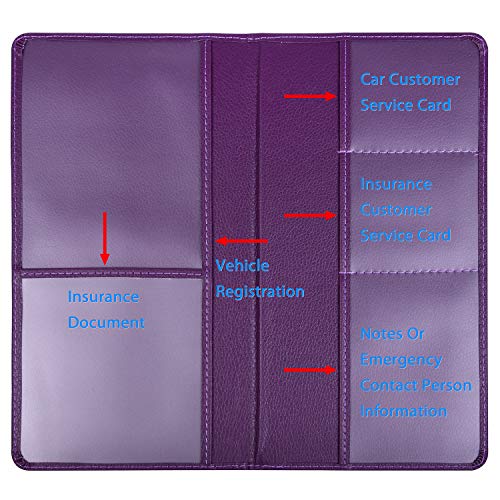 Wisdompro Car Registration Holder - Premium PU Leather Vehicle Glove Box Documents Wallet Case Organizer for ID, Insurance Paperwork, Driver's License, Key Contact Information Cards (Purple) by Wisdompro - Used condition - Image 2