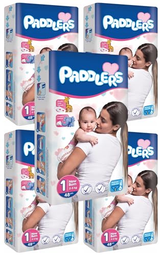 PADDLERS New Born Windeln - Kinderwindeln - Hochsaugfähige Windeln mit Nässeindikator - für Kinder im Alter von 0-3 Monaten und 2-5 kg (Größe 1, 240 stück) ECO PACK