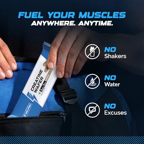 Image of Wellcore - Creatine Wafer Bar | Chocolate Flavour (Pack of 10) | No Added Sugar | 3g Creatine Monohydrate | 8g Protein | For Increased Muscle Growth & Recovery | 100% Vegetarian