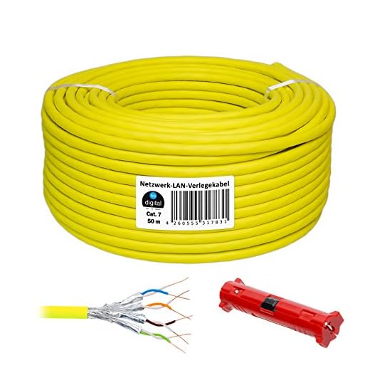 Cat 7 HB Digital Basic Cable de red LAN cat5sh – Cabel Cobre Profi S/FTP PIMF libre de halógenos de RoHS compliant Cat. 7 50m + Abisolierer amarillo