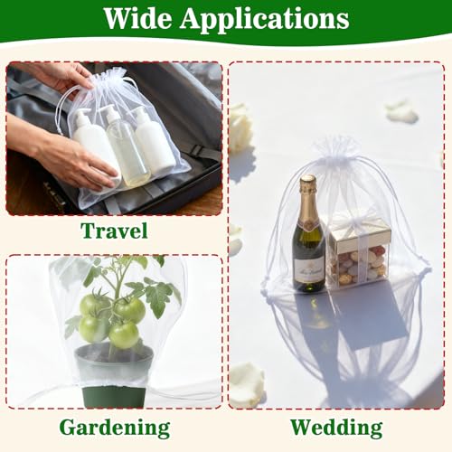 Image of Sukh White Organza Bags 8 inchx12 inch - 100pcs Large Sheer Mesh Drawstring Bag for Jewelry, Soap, Fruits, Candy, Small Gift Bag for Weddings, Valentine's Day, Mother's Day, Halloween, Thanksgiving, Christmas