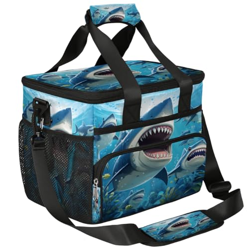 Ocean Sharks Insulated Picnic Backpack Lunch Box for Women Men Picnic Basket Tote Lunch Bag Picnic Bag Portable Lunch Bags for Picnic, Beach, Work, Trip,Office, Camp Shark