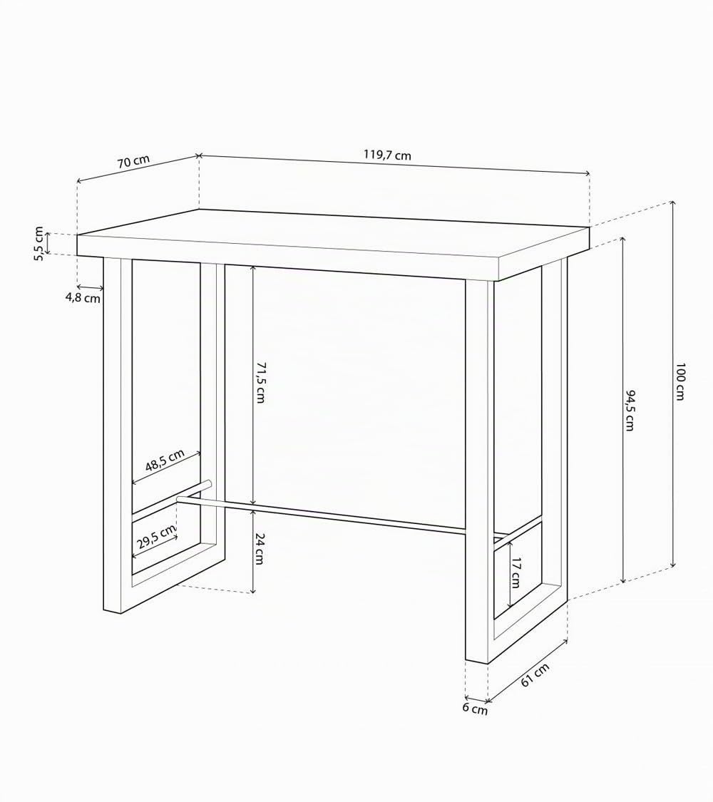 Home Heavenly® - Mesa Alta Industrial Darek 120x70 cm, Mesa de Bar o Cocina, Mesa de Madera y Patas metálicas en ‘U’ con reposapiés. (Roble Nordish - Negro)