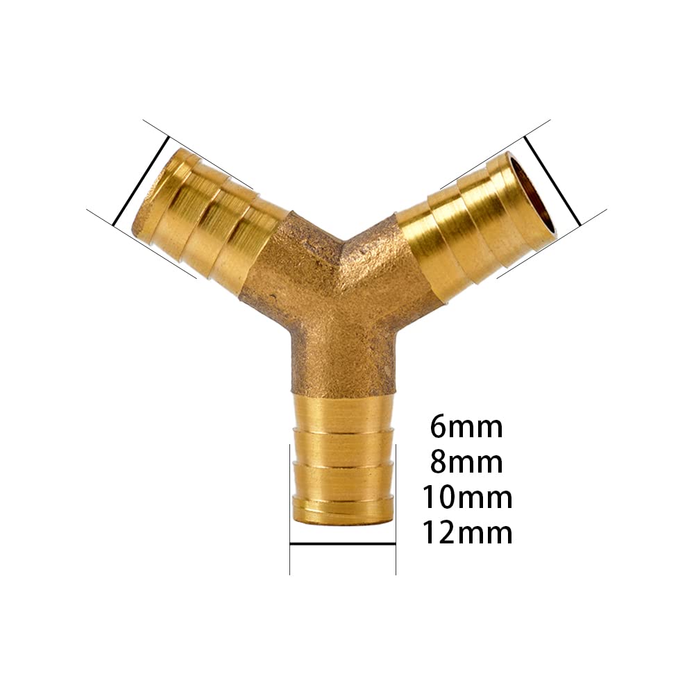 Messing-Spleißverschraubung, Messing-Spleiß-Rohrverschraubung, Wasser-Gas, Luftgelenk, gerades T-Stück mit Kreuzwinkel, Schlauchstutzen, 6, 8, 10, 12 mm, Kupferadapter (Y-förmig, 6 mm)