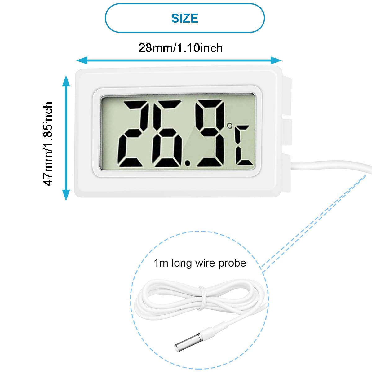 JYUDAUFU 4 pcs Digital LCD Thermometer Monitor with Water-Resistant Probe Extension cable Aquarium Thermometer Celsius(℃) display with Suction Cup Nylon Cable Ties for Fridge Freezer Aquarium - Image 4