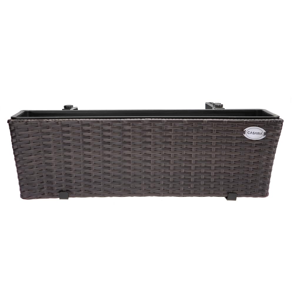 Casaria® Blumenkasten 4er Set 11 Liter Montagehalterung Indoor Outdoor Geländerkasten Balkonkasten Pflanzkasten braun
