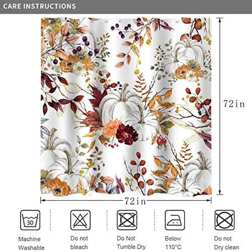 GCIREC Autumn Pumpkin Shower Curtain, Fall Thanksgiving Harvest Watercolor Floral Pumpkin Boho Bathroom Curtain Home Bathtub Decor Waterproof Fabric Machine Washable with 12 Hooks,72"X72" by GCIREC - Used condition - Image 7