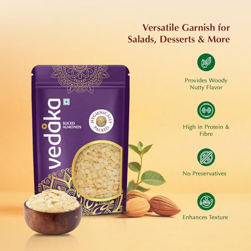 Image of Amazon Brand - Vedaka Sliced Almonds| 200 g | California Almonds | For Cooking, Baking and Garnishes | High Protein and Fiber