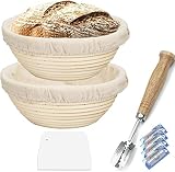 9 Inch Proofing Basket 2 Pack,WERTIOO Bread Proofing Basket + Bread Lame +Dough Scraper+ Linen Liner