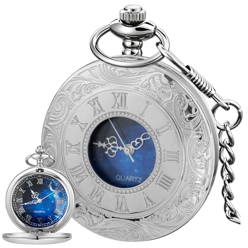Image of Tiong Roman Numerals Scale Quartz Pocket Watches with Chain Christmas Graduation Birthday Gifts Fathers Day