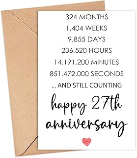 Happy 27Th Anniversary Card, Valentines Day Card, 27 Years Together Anniversary, Wedding Anniversary Card Gifts, Idea For Her, Wife, Him, Husband, Boyfriend, Girlfriend