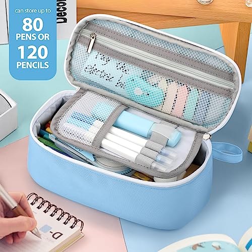 Image of Jcocylse Large Capacity Pencil Case Portable Pencil Pouch Bag School Supplies for College Students Girls Boys Adults (Light Blue)