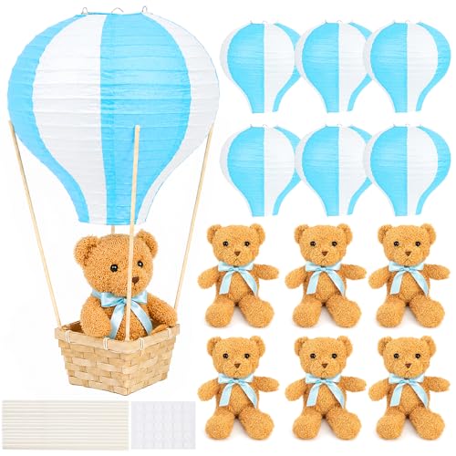 Panier ours montgolfière bleu déco de table naissance prête à poser