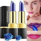 2 Pcs Magic Blue Lipstick, Temperature Color Changing Blue Rose Lip Balm, Long Lasting Nutritious Non-Stick Cup Not Fade Lips Moisturizer For Women