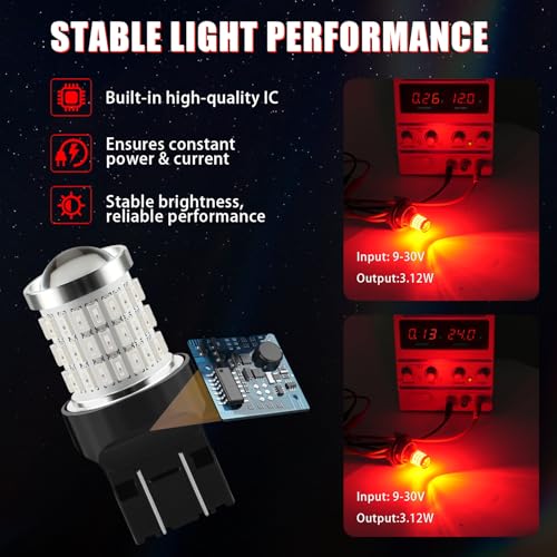 image for iBrightstar 7443 LED Bulb Red, 7440 LED Brake Light Bulbs Super Bright