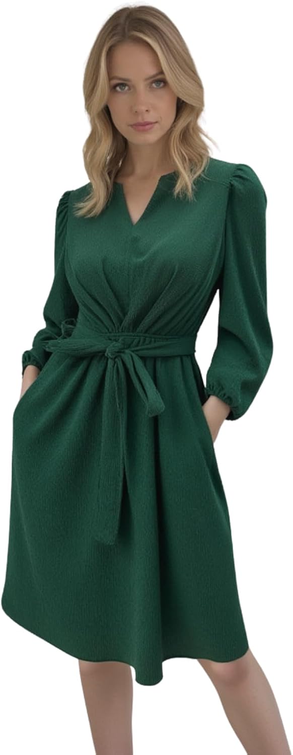Star Vixen Women's Dress with Long Sleeves, Front Shoulder Yoke and Notch Neckline