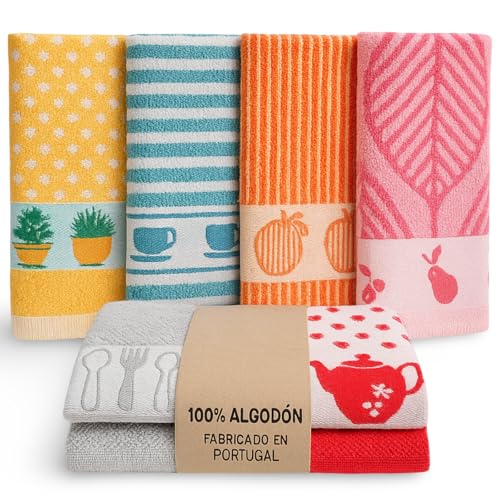 KRAPPS - Paños de Cocina 100% Algodon Fabricado en Portugal - Trapos Cocina Algodon, Paños Cocina Algodon Rizo, Trapos de Cocina, Toallas Cocina