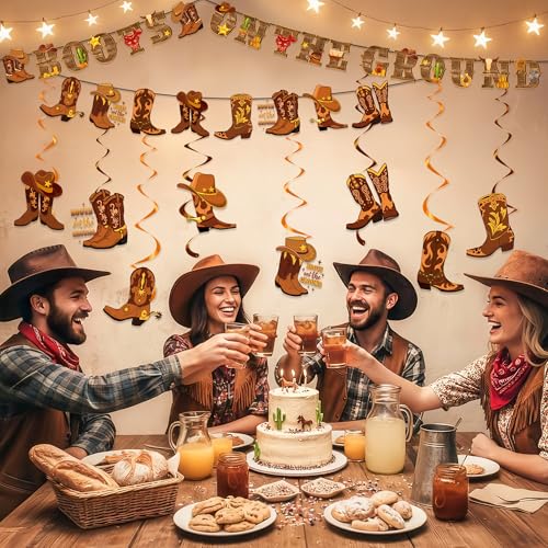 Image of Boots on the Ground Decorations Include Boots on the Ground Banners Hanging Swirls Western Cowgirl Theme Party Supplies