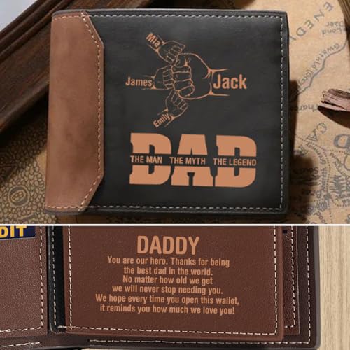 Personalized Dad Wallet for Fathers Day Custom 1-6 Names Mens Wallet Fist Bump Leather Bifold Wallets for Dad Gift for Birthday Christmas Valentines (Dad 1-6 Names)4