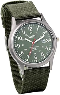 JewelryWe Herren Armbanduhr Kalender LED Licht Canvas Stoff Band Quarz Analog Uhr Grün Vatertagsgeschenk