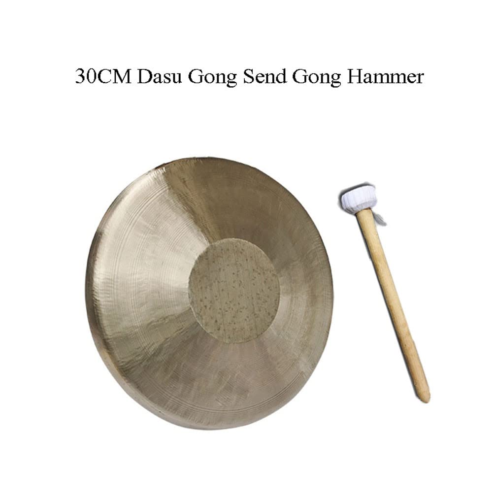 Mosiężny gong Feng Shui, Tradycyjny chiński mosiężny gong z młotkiem, zestaw 2 szt., 27-36 cm(30cm)