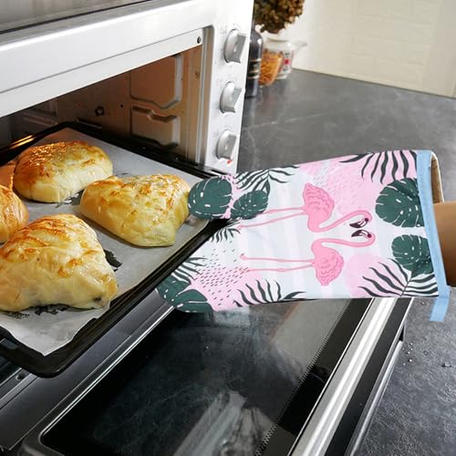 Ofenhandschuhe Topflappen Set Backofen Handschuhe Set Hitzebeständig Backhandschuhe Topflappen Handschuh Anti-Rutsch Topfhandschuhe Für Kochen Backen Barbecue (Flamingo)