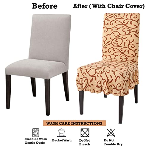 Image of HOKIPO Dining Chair Protector Cover Set Of 6 Elastic Slip Covers (AR-4091-D6*6),Beige