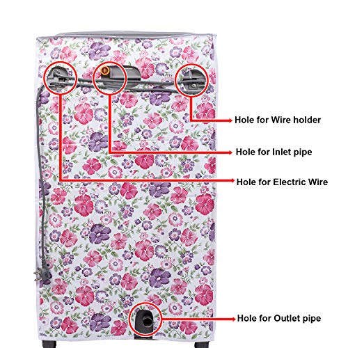 Image of Classic Top Load Washing Machine Cover Suitable for Bosch Back Panel 6.5 Kg, 7 Kg, 7.5 Kg, 8 Kg, 8.5 Kg (57cmsX56cmsX95cms, White & Pink Flower, Medium)