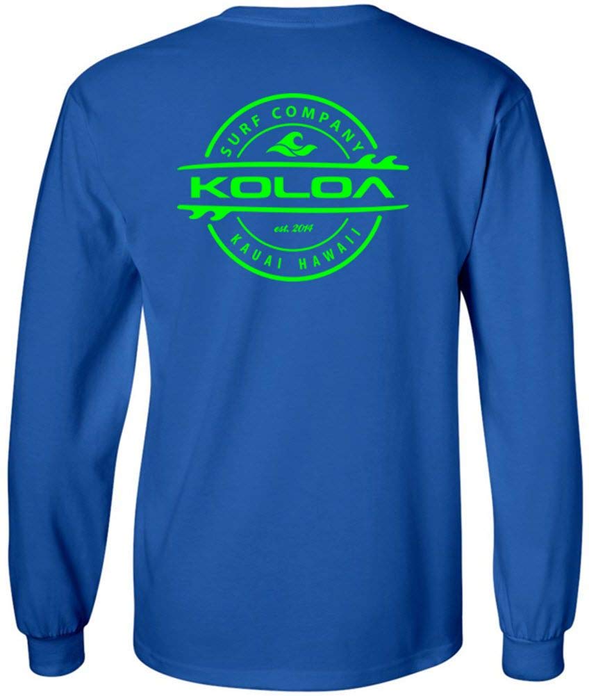 Joe's USA Koloa Surf Co. Long Sleeve Thruster Logo Heavy Cotton T-Shirt-XL-Royal/Green