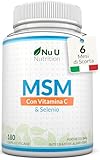 MSM Puro Vitamina C & Selenio - 180 Capsule Vegane - 600mg di MSM per Capsula - 6 Mesi di Durata - Integratore di Metilsulfonilmetano - Prodotto in Europa - Nu U Nutrition