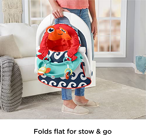 Fisher-Price Portable Baby Chair Sit-Me-Up Floor Seat With Snack Tray And Developmental Toys, Crinkle & Squeaker Seat Pad, Crab #TOP4