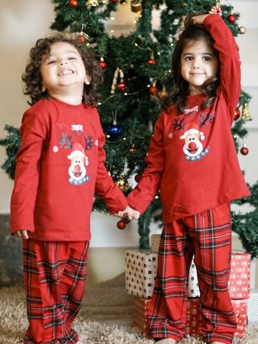 Image of Nap Chief Kids Cotton Full Sleeves Printed T-Shirt & Checkered Pyjama Set for Sleepwear, Night Suit for Boys & Girls