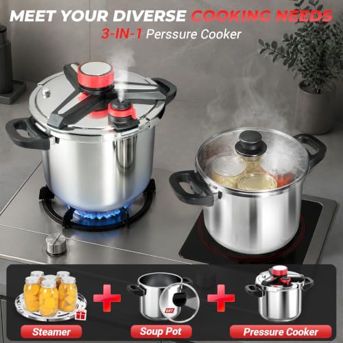 Image of [3-IN-1] 18 /8 Stainless Steel Pressure Cooker 6 Quart [Save 70% of time ]