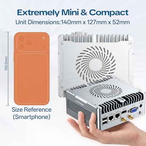 Image of Fanless Mini PC,Industrial Mini Computer Core i5-1235U(10 Core /12 Thread),HDMI+VGA 4K Display,2RS232 /RS485 COM,2RJ45 LAN,6USB,Windows 11 pro,Auto Power On & WOL,Metal Case(8GB RAM 128GB SSD)