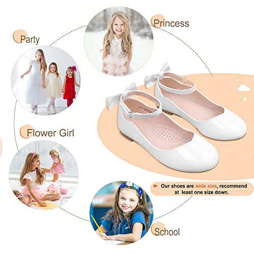 Bigwow Girls Dress Shoes White Ballet Flats Mary Jane Princess Shoes School Wedding Church Party with Ankle Strap Big Kids Size 2 by Bigwow - Image 5