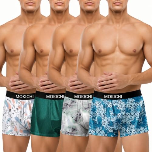 Image of Men's Printed Boxer Briefs | Soft Stretch Comfortable Trunks with Elastic Waistband | Breathable Everyday Innerwear for Men | Assorted Multicolor Prints | Pack of 4
