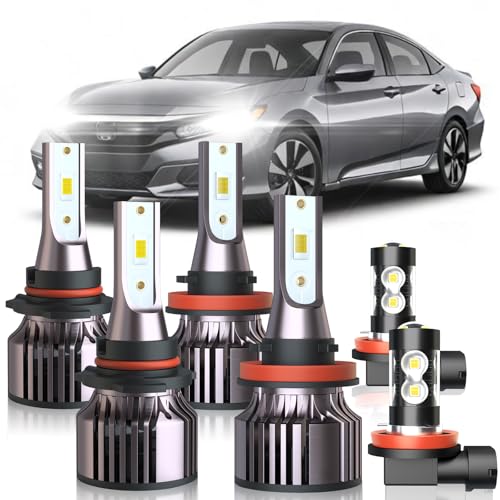 Fit for Honda Accord 2013 2014 2015 Bulbs,9005 H11 H11 Fog Bulbs Combo,6000K Cool White Super Bright,Plug and Play,Pack of 6