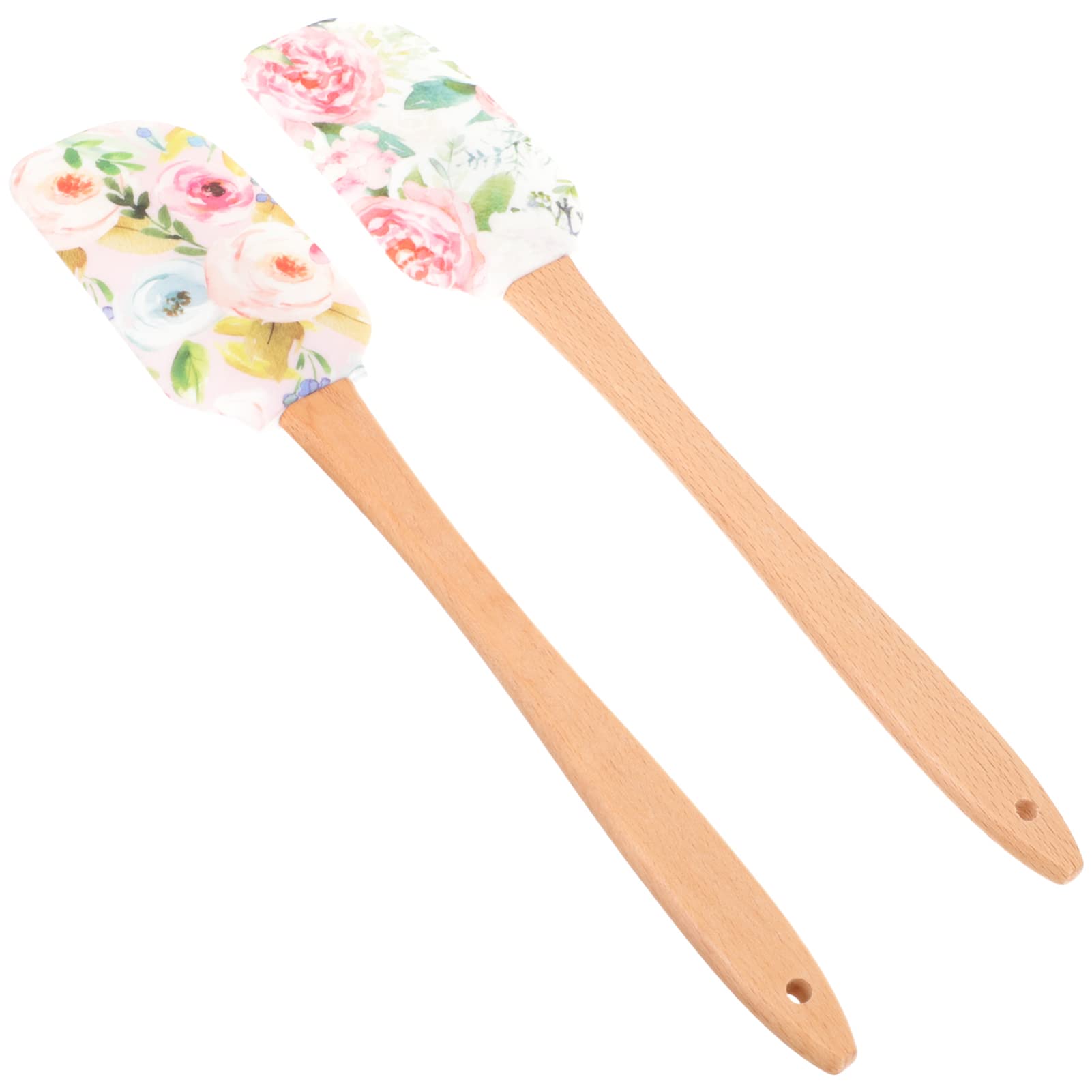 USHOBE2pcs Silicone Spatulas Set, Cream Cheese Cake Spatula Flower Pattern Flexible Scrapers Non-stick Baking Mixing Tool for Farmhouse Kitchen Cooking Utensil Christmas Decor