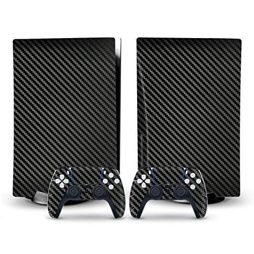2PCS Carbonfaser-Aufkleber Aufkleber für (CD-ROM-Version) PS5-Konsole und Gamecontroller Einfach zu kleben, Ihre Konsole zu schützen, Ihr Spielgerät zu dekorieren, Schwarz Cover