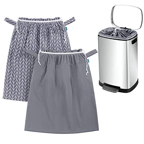 Image of Teamoy 2 Pack Pail Liner for Cloth Diapers, Reusable Diaper Pail Bag with Elastic Band and Drawstring, Fits for 13.2 Gallon Trash Can and Diaper Pails, Gray Arrow + Gray