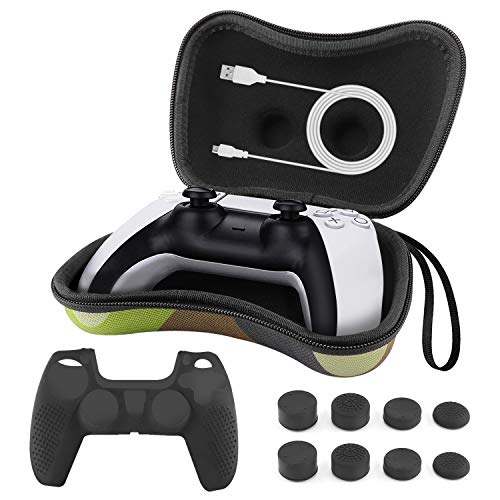 PS5 Controller Carrying Case Ps5 Controller case PS4 Playstation Storage Pouch Bag PS5 Cover Skin Case with 8 Thumb Grips PS5 Controller Carrying Case Game Controller Holder Case -Camouflage Green