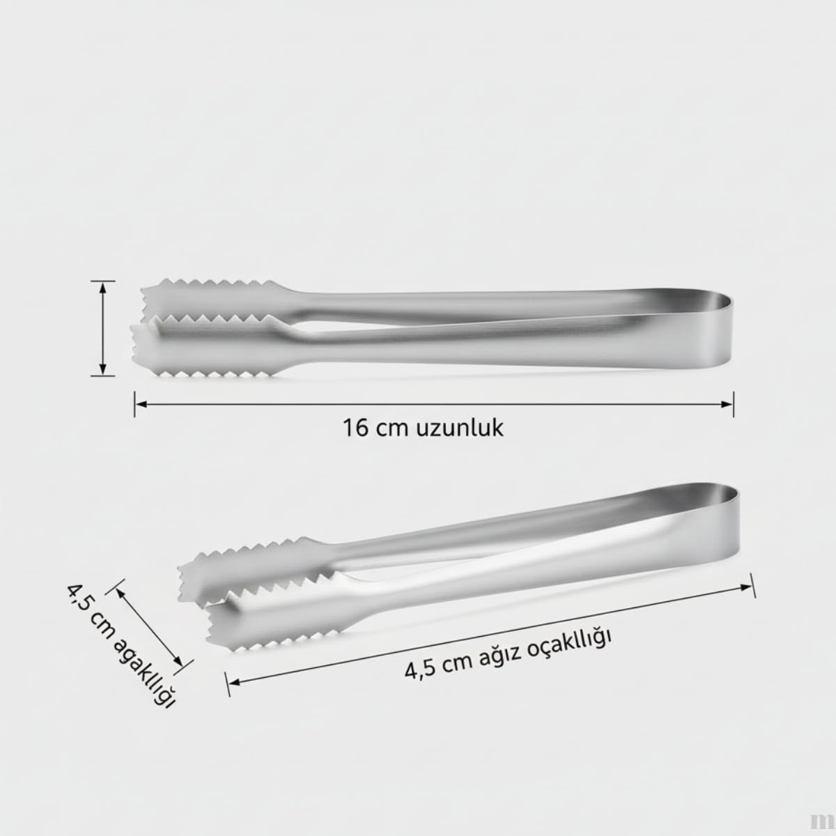 Metal 16 cm Buz ve Şeker Maşası | Tırtıklı Profesyonel Servis Maşası | 4.5 cm Ağız Açıklığı | Dayanıklı Mutfak Gereci