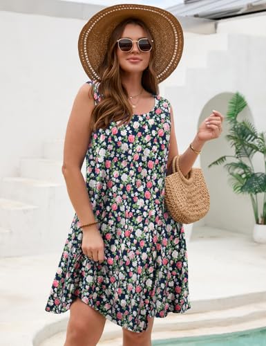 Image of JollieLovin Women Plus Size Curvy Summer Tank Sun Dresses Sleeveless Causal T-Shirt Dress Beach Swing Cover up(L-5X)