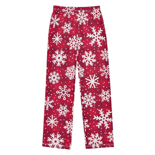 Boys' Pants Christmas Snowflake Red Plaid Long Bottoms Jogger Pants Elastic Waist Trousers with Pockets S-XL