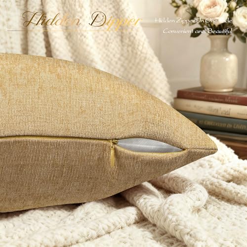 BRAWARM Throw Pillow Covers 18x18 Inches - Gold Chenille Pillow Covers Pack of 2, Solid Dyed Soft Chenille Pillow Cases for Couch Sofa Bed Home Decoration by BRAWARM - Used condition - Image 5